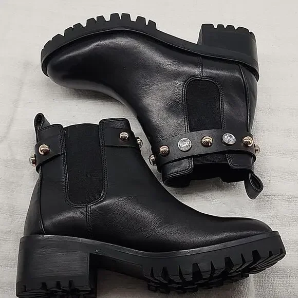 🐉KARL LAGERFELD🐉PORSHAY🐉PARIS BLACK LEATHER CHUNKY LUG SOLE LADIES 6.5 NWOB